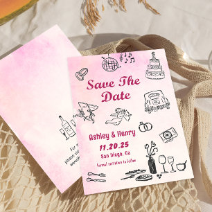 Invitación Mano caprichosa dibujó Boda Quirky Guardar La Fech