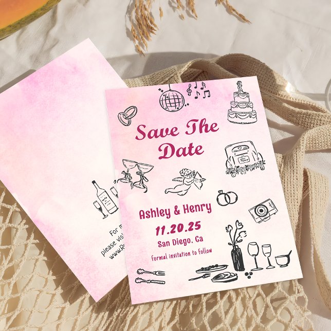Invitación Mano caprichosa dibujó Boda Quirky Guardar La Fech (Subido por el creador)