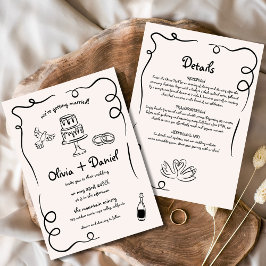 Invitación Mano caprichosa dibujó detalles graciosos Boda