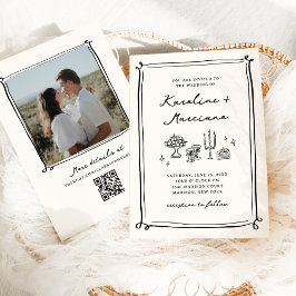 Invitación Mano caprichosa dibujó Doodles Boda Código QR