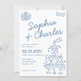 Invitación Mano caprichosa dibujó Doodles Foto Boda QR