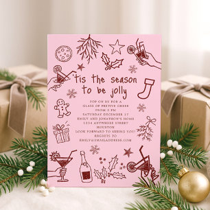 Invitación Mano caprichosa dibujó Fiesta de Navidades rosados