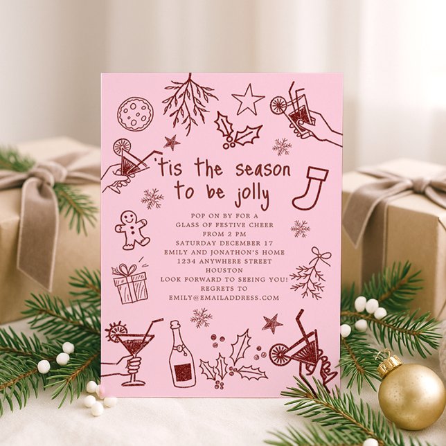 Invitación Mano caprichosa dibujó Fiesta de Navidades rosados (Subido por el creador)