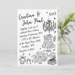 Invitación Mano caprichosa dibujó garabatos al estilo francés