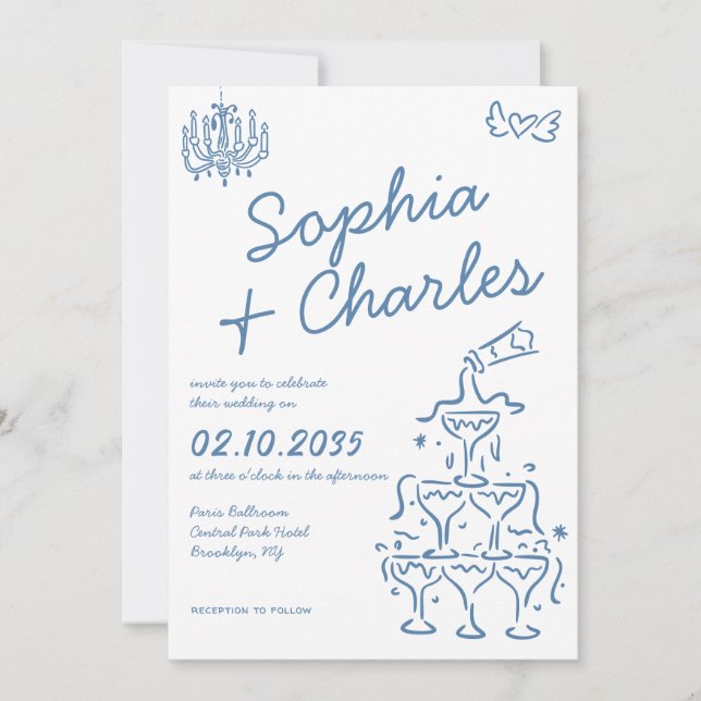 Invitación Mano caprichosa dibujó Ilustraciones Doodles Boda (Anverso)