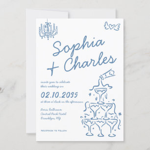 Invitación Mano caprichosa dibujó Ilustraciones Doodles Boda