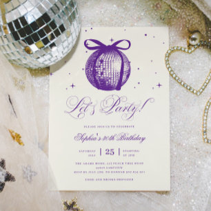 Invitación Mano caprichosa disco morado cualquier cumpleaños 