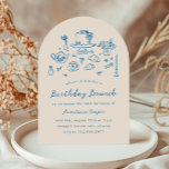 Invitación Mano caprichosa Fiesta de brunch de cumpleaños<br><div class="desc">Esta encantadora invitación al brunch azul y crema de cumpleaños se basa en la tendencia popular, elaborada a mano, que ofrece comida y bebidas de estilo francés o italiano en un estilo caprichoso, garabato y garabato. Este diseño es ideal para un brunch de cumpleaños o un fiesta de té. Cuenta...</div>