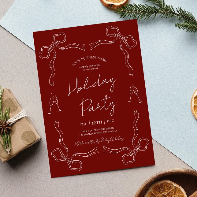Invitación Mano caprichosa Fiesta de negocios de vacaciones r (Festive red and white hand drawn business holiday invitation design, perfect for any winter event)