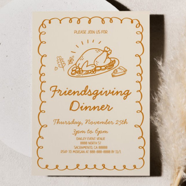 Invitación Mano caprichosa que atrae a la cena amistosa con T (Subido por el creador)