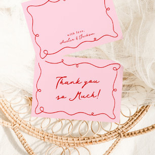 Invitación Mano caprichosa roja y rosa gracias
