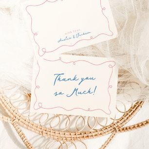 Invitación Mano caprichosa rosa y azul gracias