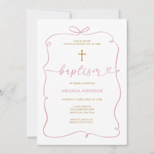 Invitación Mano caprichosa rosada minimalistaBautismo Chica