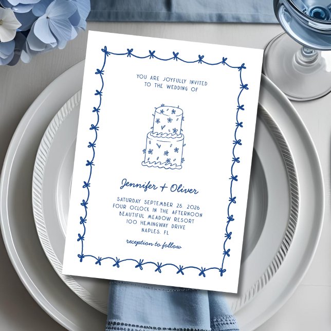 Invitación Mano caprichoso dibujado Boda pastel azul blanco (Subido por el creador)