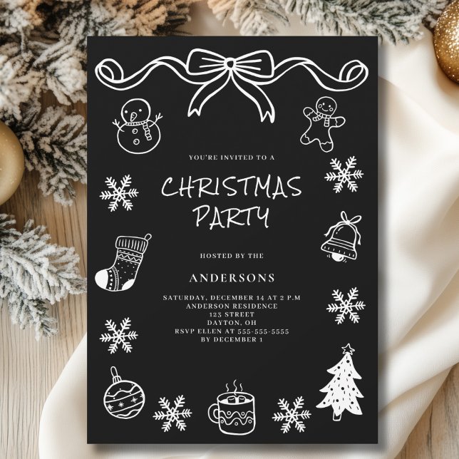 Invitación Mano caprichoso dibujó Fiesta de Navidades de escr (Subido por el creador)