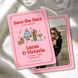 Invitación Mano caprichoso rojo y rosa negrita Guardar la fec