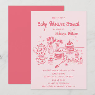 Invitación Mano caprichoso rosado dibujó Chica Baby Shower Br