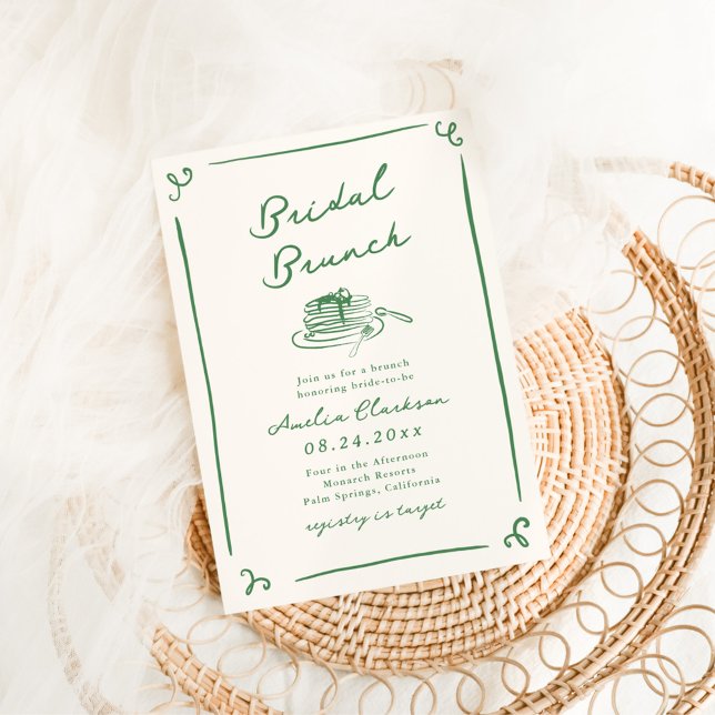 Invitación Mano caprichoso traza brunch de novia verde (Subido por el creador)