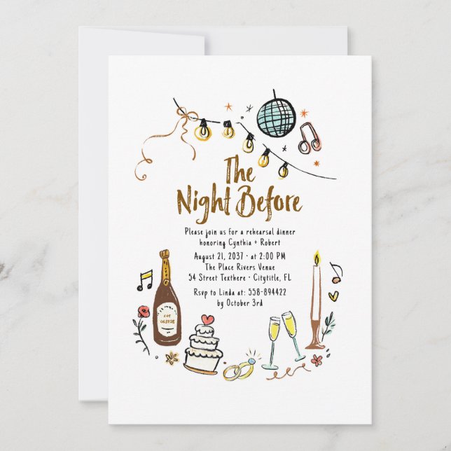 Invitación Mano caprichoso y divertido ensayo de la cena (Anverso)