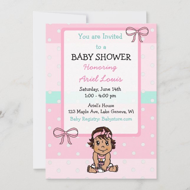 Invitación Mano corta Baby Shower a la bebé hispana (Anverso)