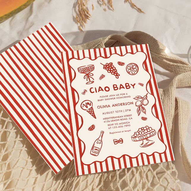 Invitación Mano de bebé de Ciao dibuja Baby Shower italiano (Subido por el creador)