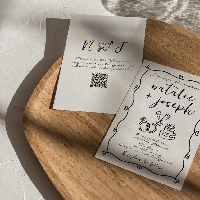 Invitación Mano de cifrado de código QR dibujada con Boda úni (Subido por el creador)