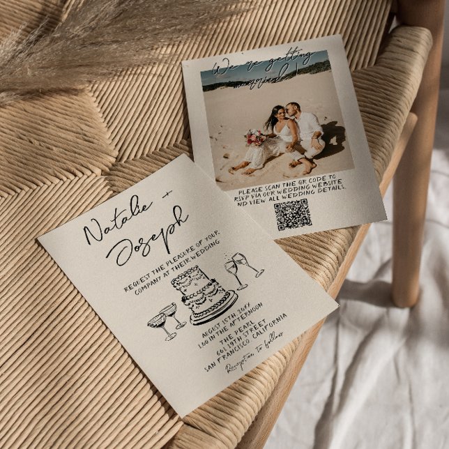 Invitación Mano de código QR dibujada con un Boda de foto de  (Subido por el creador)