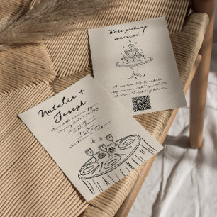 Invitación Mano de código QR retro dibujada con un Boda rápid