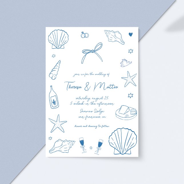Invitación Mano de diversión captada Boda náutico costero (Subido por el creador)