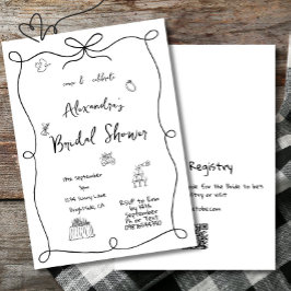 Invitación Mano de ducha de novia dibujada simple negro capri
