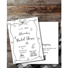 Invitación Mano de ducha de novia dibujada simple negro capri