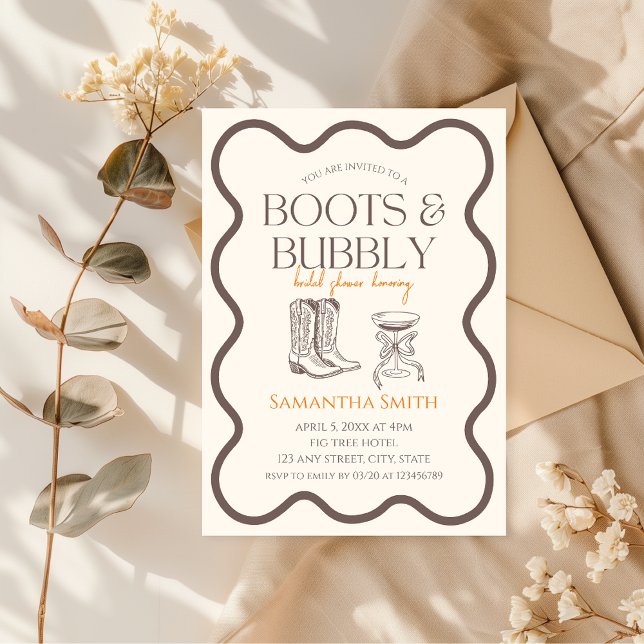 Invitación Mano de ducha de novias con burbujas y burbujas il (Boots and Bubbly Bridal Shower Invitation)