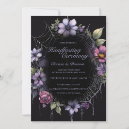 Invitación Mano de Enlace Floral de Araña Púrpura Gótica