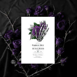 Invitación Mano de esqueleto gótico y Rosa púrpura