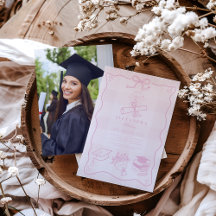 Mano de foto dibujada Graduación de papel rosa ilu