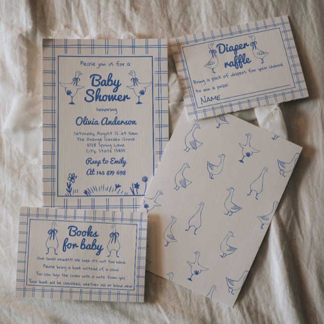 Invitación Mano de ganso azul Gingham Baby Shower (Subido por el creador)