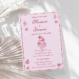 Invitación Mano de moda dibujada Boda rojo de escrúpulos extr
