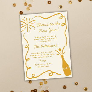 Invitación Mano de oro dibujada a mano Champagne estallando N
