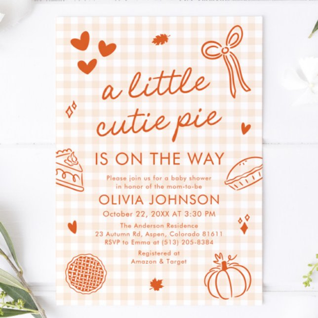 Invitación Mano De Otoño Dibujó Un Pequeño Baby Shower De Pie (Fall Hand Drawn A Little Cutie Pie Baby Shower Invitation)