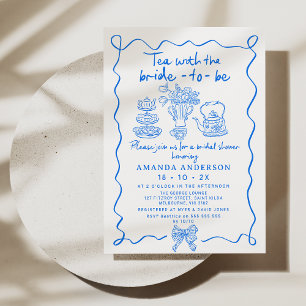 Invitación Mano de té azul caprichoso dibujó ducha de novia