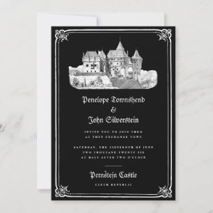Invitación Mano del Castillo Gótico dibujó Boda negro de bord