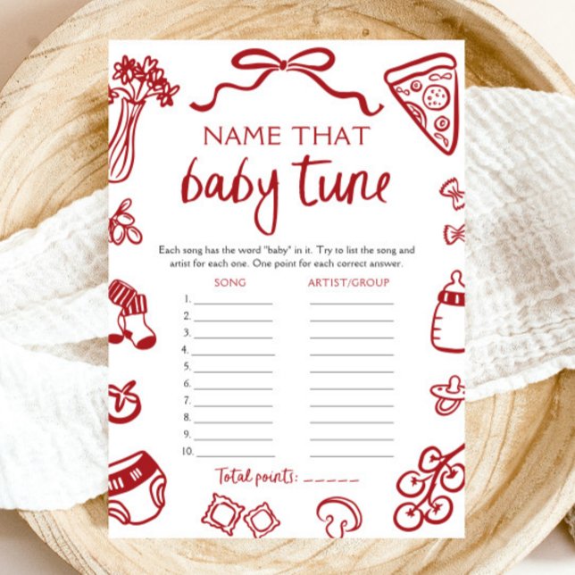 Invitación Mano dibuja el nombre de Baby Shower italiano que  (Hand Drawn Italian Baby Shower Name That Baby Tune Game)