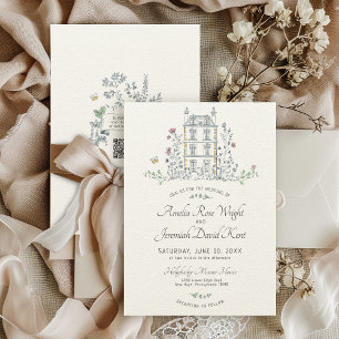 Invitación Mano dibujada a mano Boda de la casa señorial flor