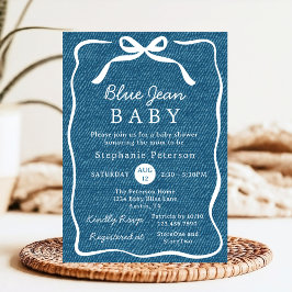 Invitación Mano dibujada Cute Bow Azul simple Jean Baby Showe