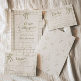 Invitación Mano dibujada Silly Goose Neutral Gingham Baby Sho