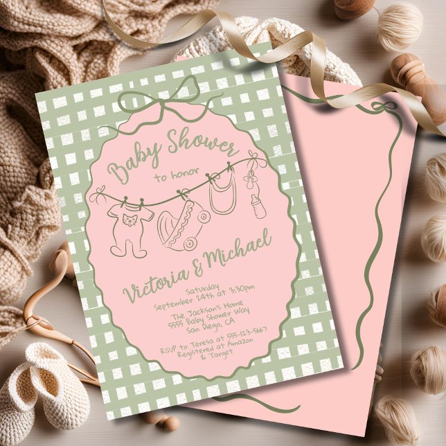 Invitación Mano dibujada Whimsical boho Baby Shower Clothesli (Subido por el creador)