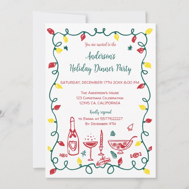 Invitación Mano divertida dibujó a Fiesta de Navidades capric (Anverso)
