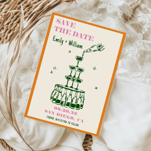 Invitación Mano Drawn Champagne Salvar al boda de citas