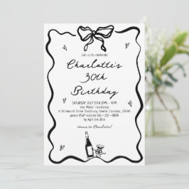 Invitación Mano elegante dibujada en el cumpleaños 30