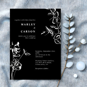 Invitación Mano esbozada de la floral brillante Boda negro